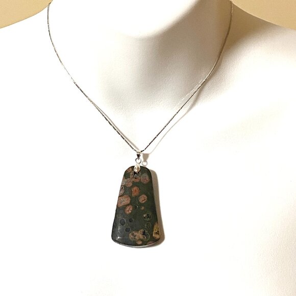 Natural Ocean Jasper Pendant, Genuine Dark Green Gemstone - Picture 5 of 9